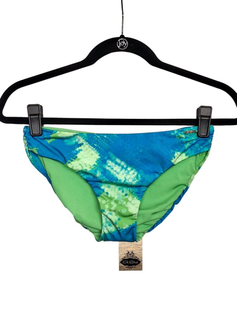 A.CHE Bikini Bottoms Blue Green Print Stretchy Pull On Swimwear XSmall NWT